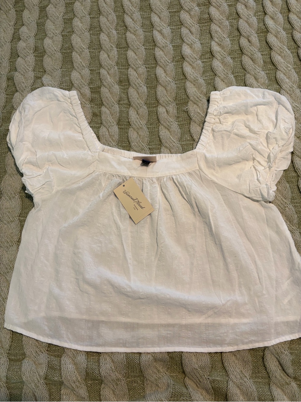 beachlunchlounge White Puff Sleeve Cropped Peasant Top